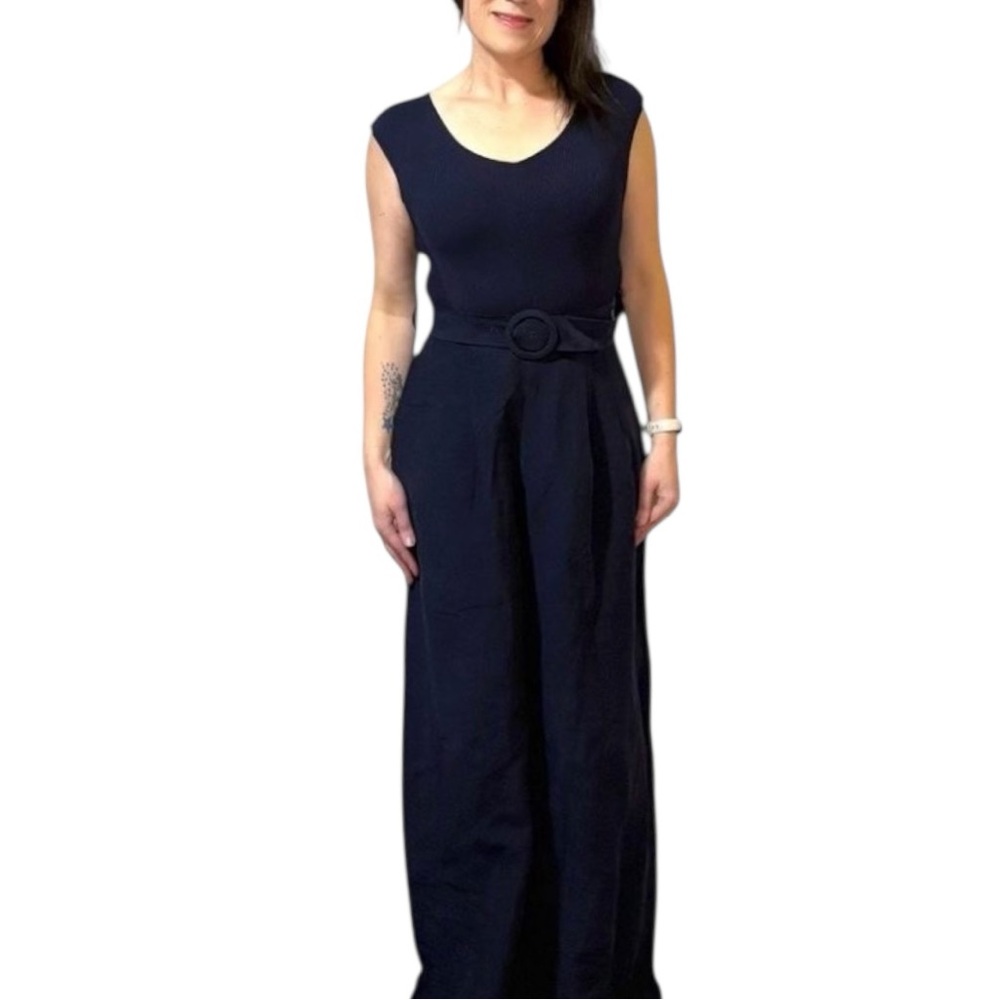 NWT Ted Baker Belted Jumpsuit - Navy Blue - Sleeveless with Wide Leg - Size 6
